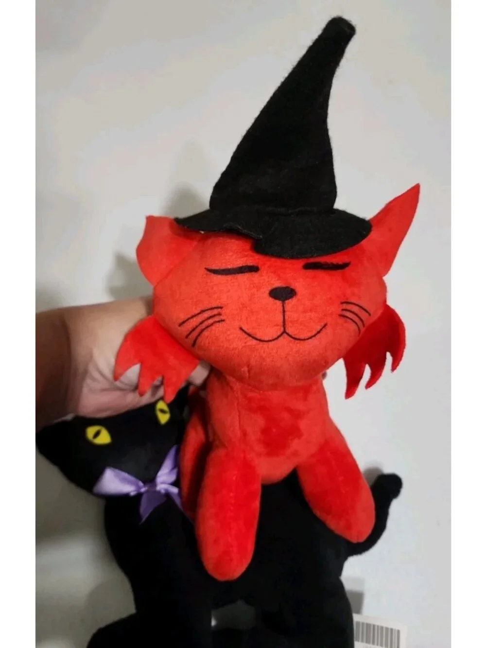 Black Cat Plush Halloween Arched Back Scary & Red Cat In Black‎ Witch Hat Smiley